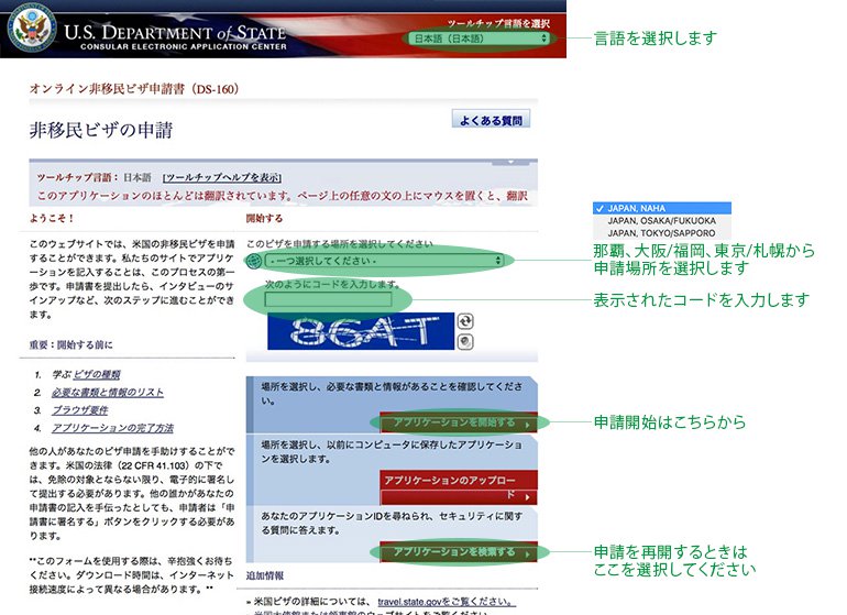 DS-160申請フォーム入力の手順1