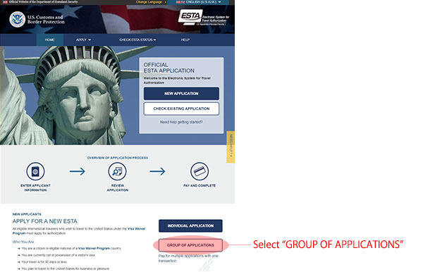 For those planning to apply for ESTA as a group or a family